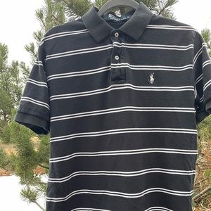 Black and white stripped polo by Ralph Lauren SIZE: M